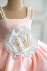 Peach satin dress with pearl strap
